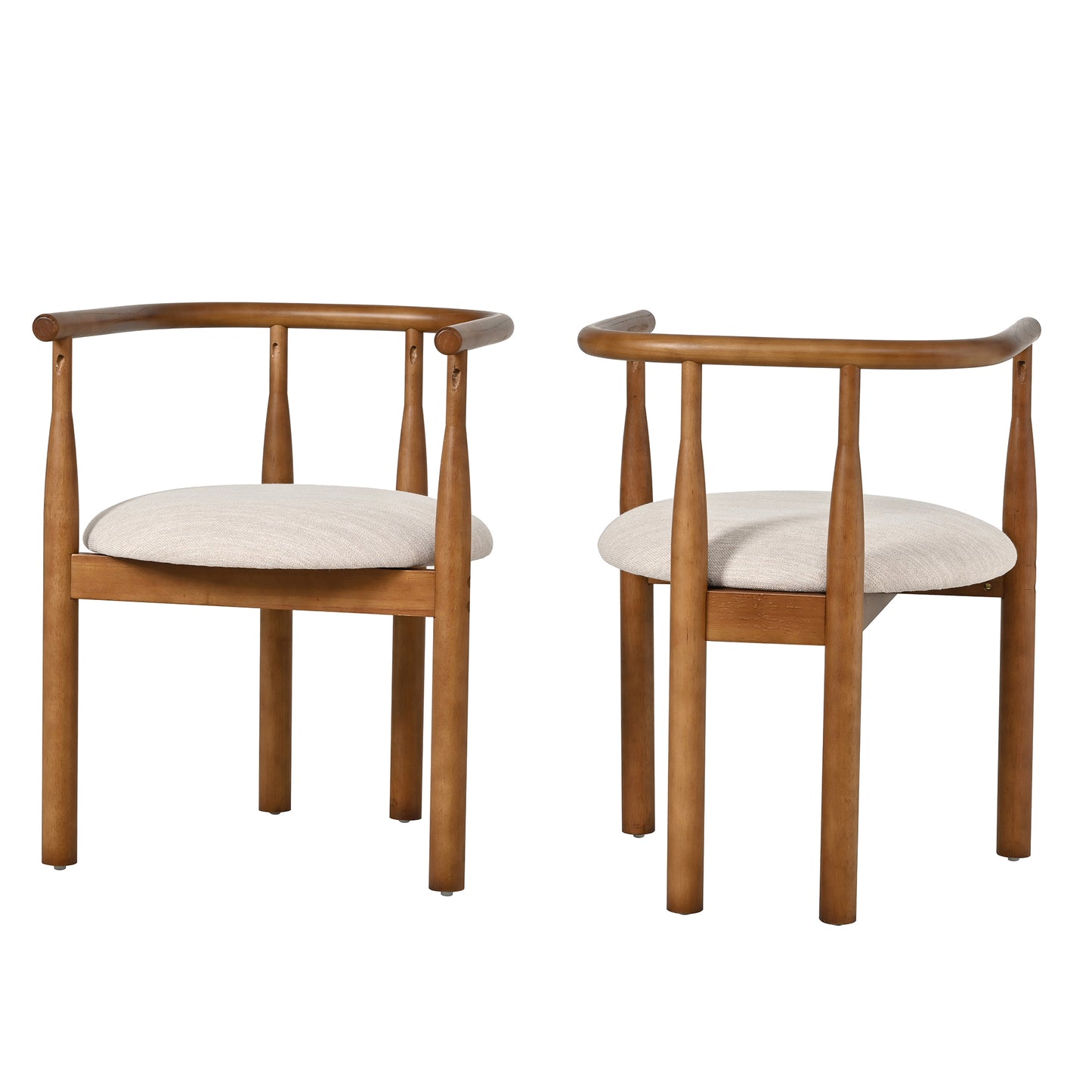Set of 2 Modern Dining Chairs with Solid Wood Legs - Walnut & Beige