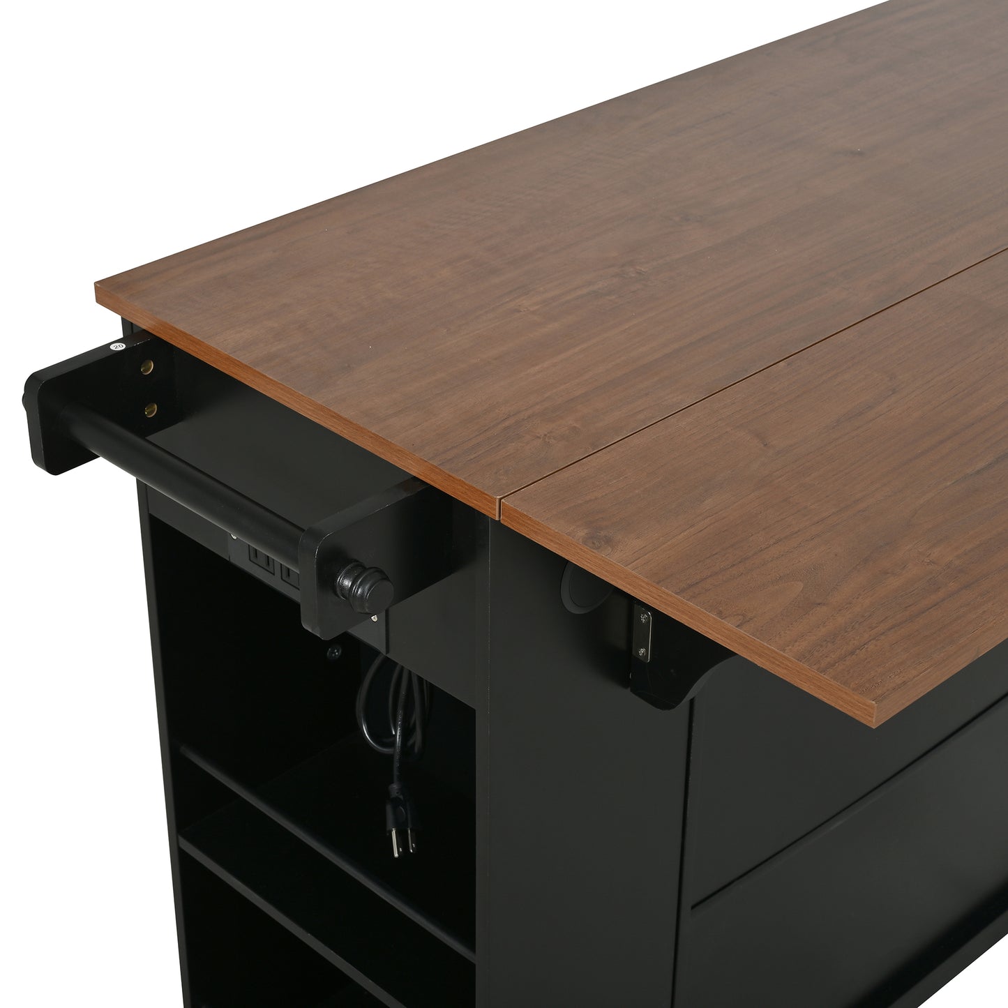 54" Mobile Kitchen Island with Glass Door Storage & Power Outlet
