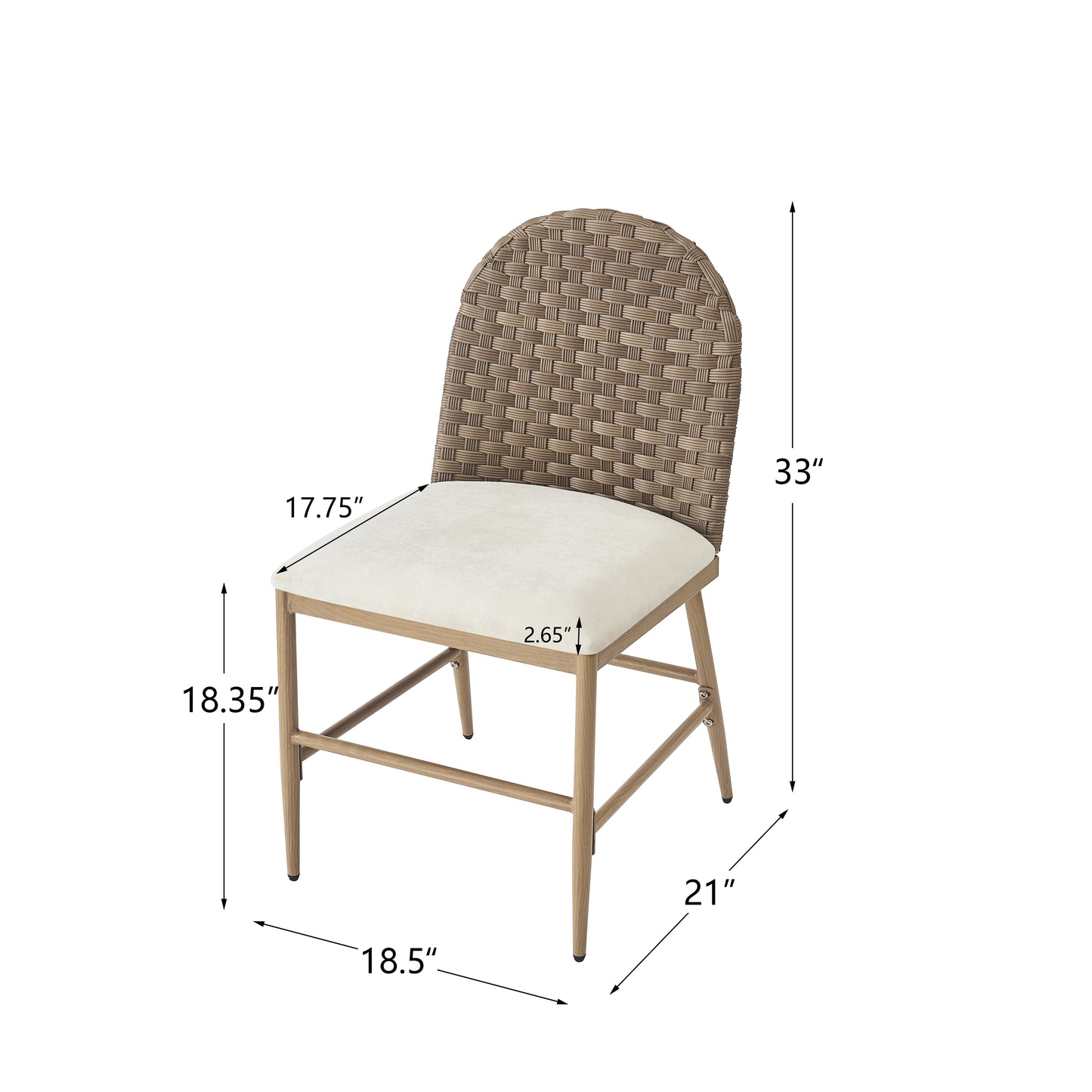 Upholstered Dining Chairs Set of 2 - Armless Iron Frame with Rattan Backrest