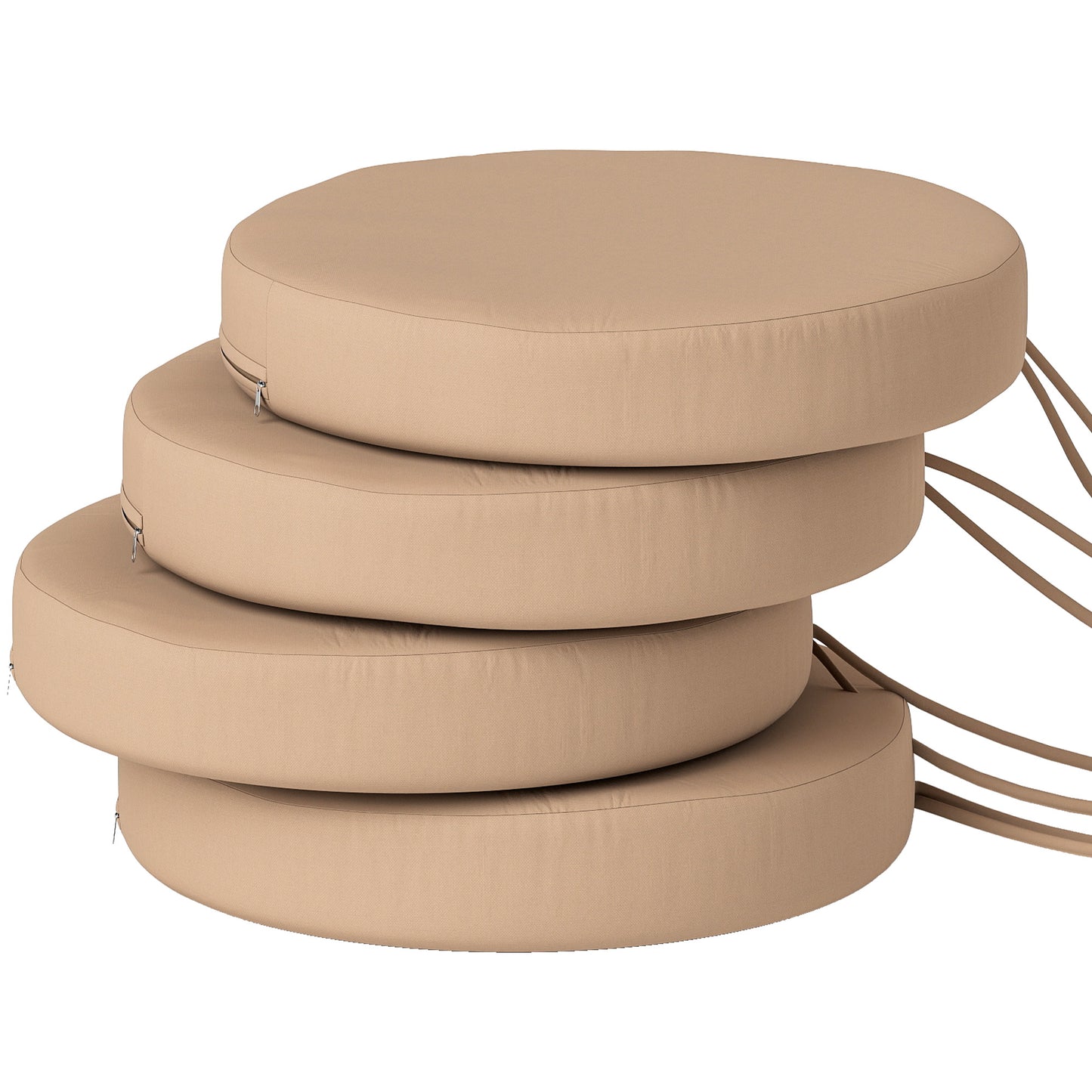Round Patio Chair Cushions Set of 4 - Khaki, 15" Diameter