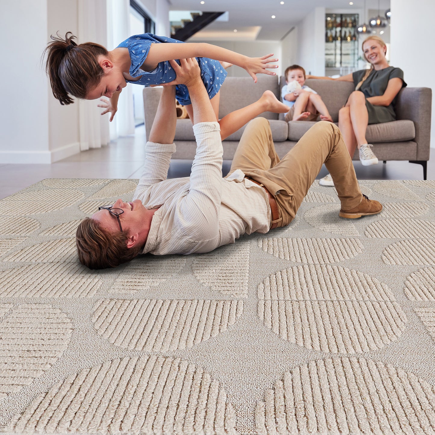 Step Collection High-Low Beige Indoor Area Rug, 5'3''x7'6'', Modern,