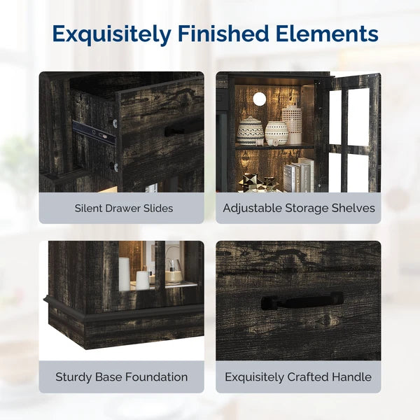 70-Inch Black Gold Oak Electric Fireplace TV Stand with Glass Doors