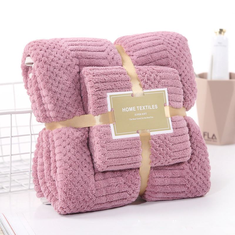 Auspicious Coral Velvet Towels & Bath Towels Set - Soft & Absorbent Unisex