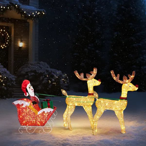 Lighted Reindeer Pulling Sleigh Christmas Decoration - Pre-lit Holiday Decor