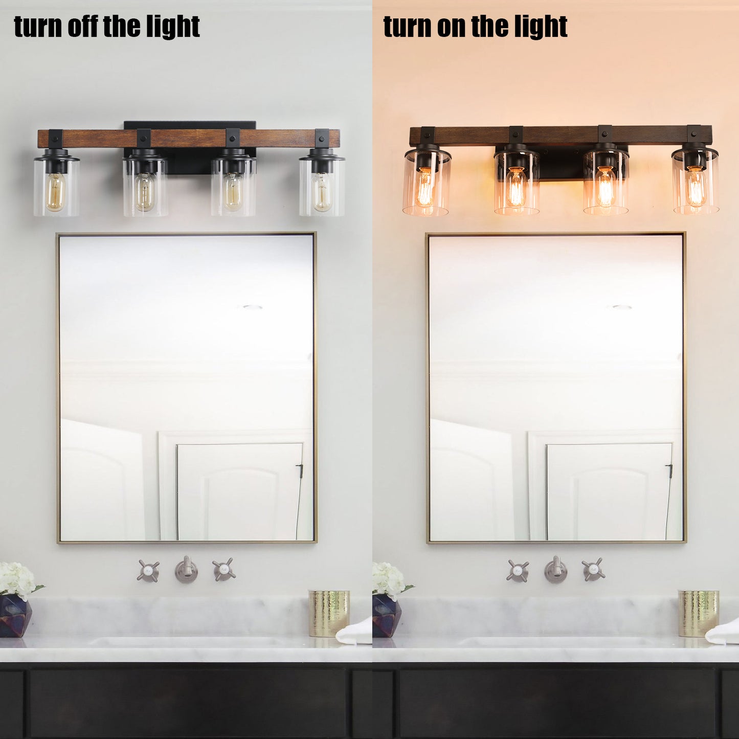 27-Inch Rustic 4-Light Vanity Light Fixture with Glass Shades