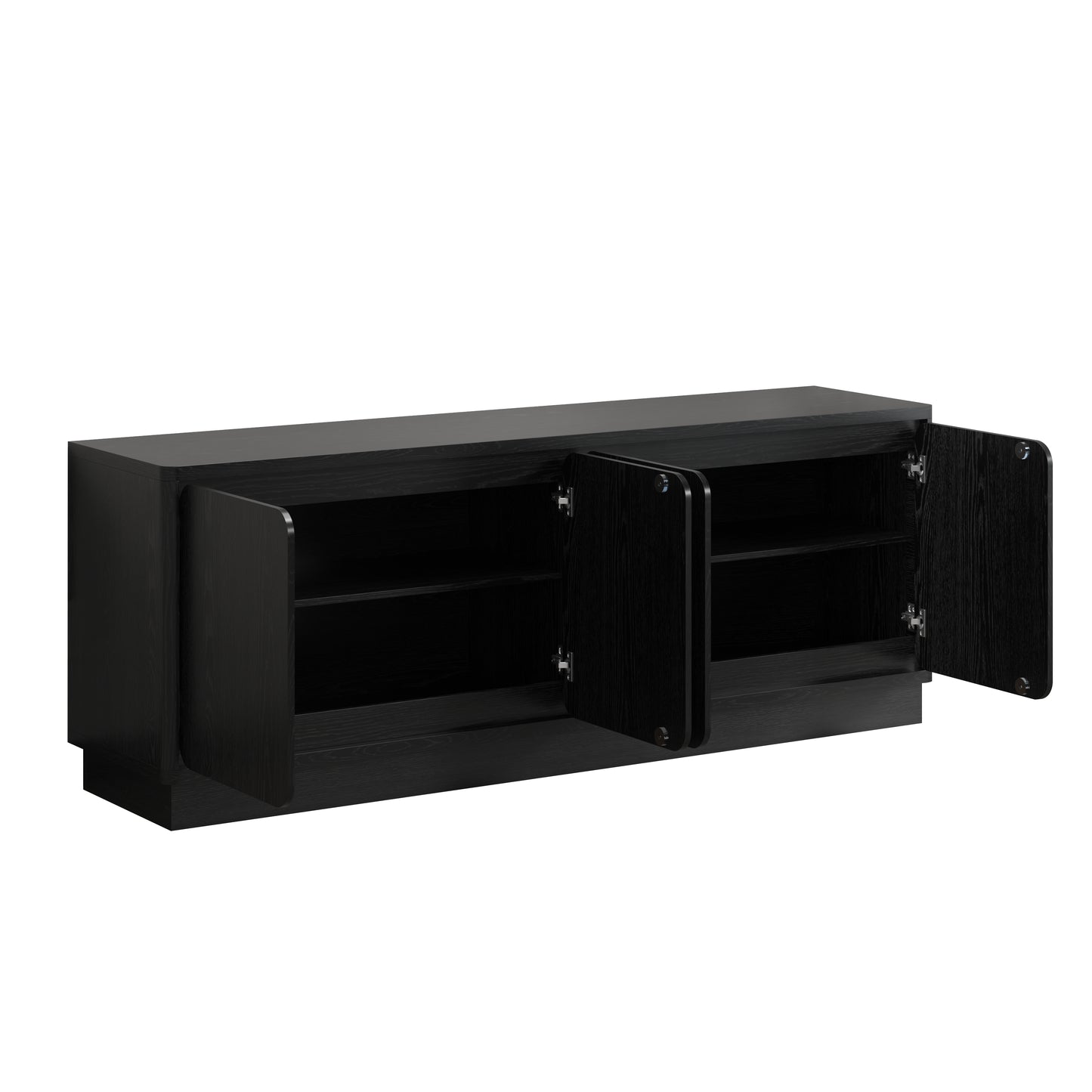 63 Inch Black TV Stand with 4 Storage Doors - Modern Media Console