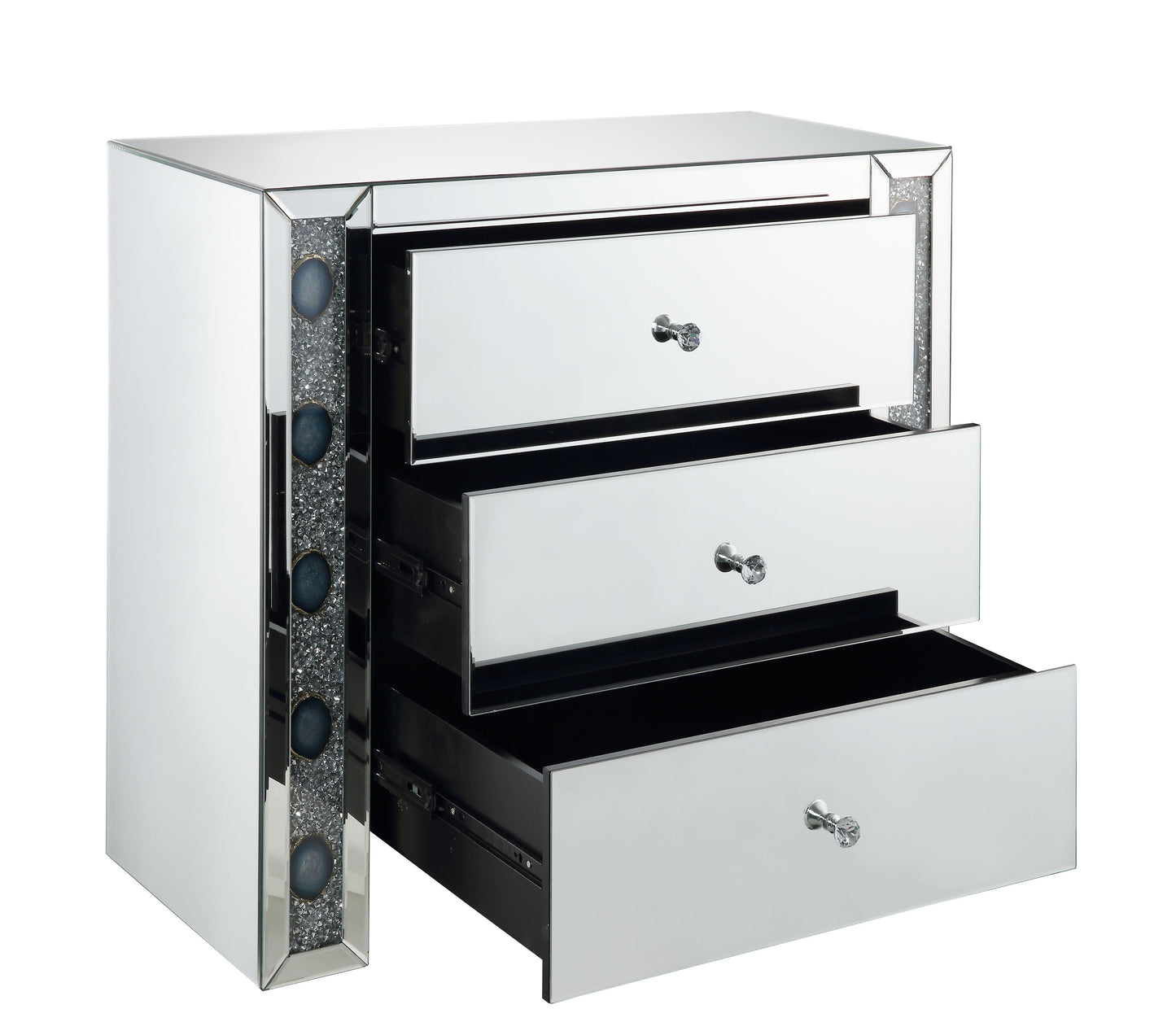 Sonia Mirrored Faux Agate Console Cabinet - Silver
