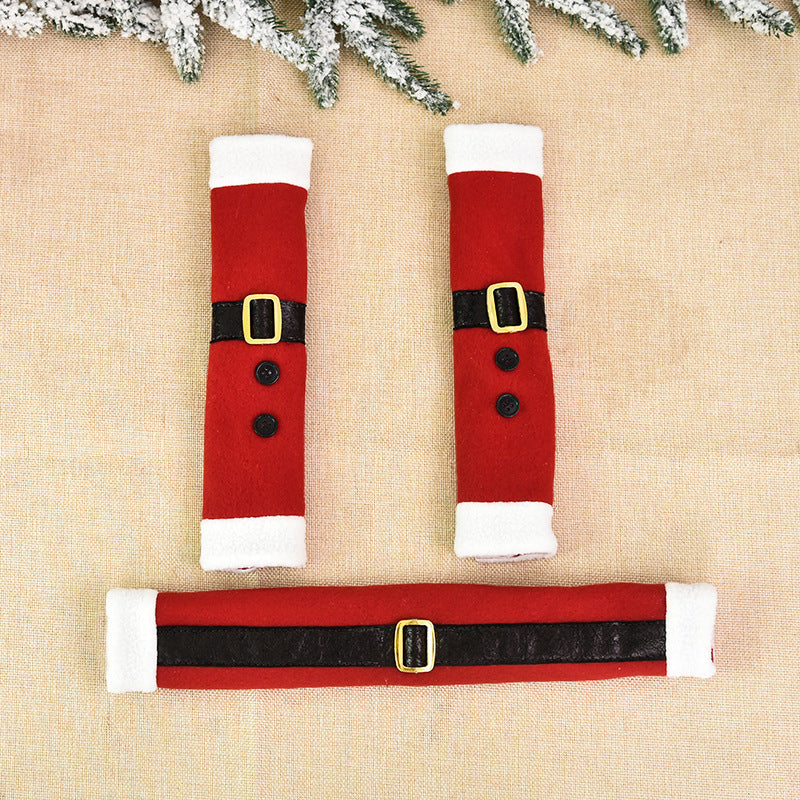 Christmas Refrigerator Handle Gloves Set - Flannelette Decorative Pull Gloves