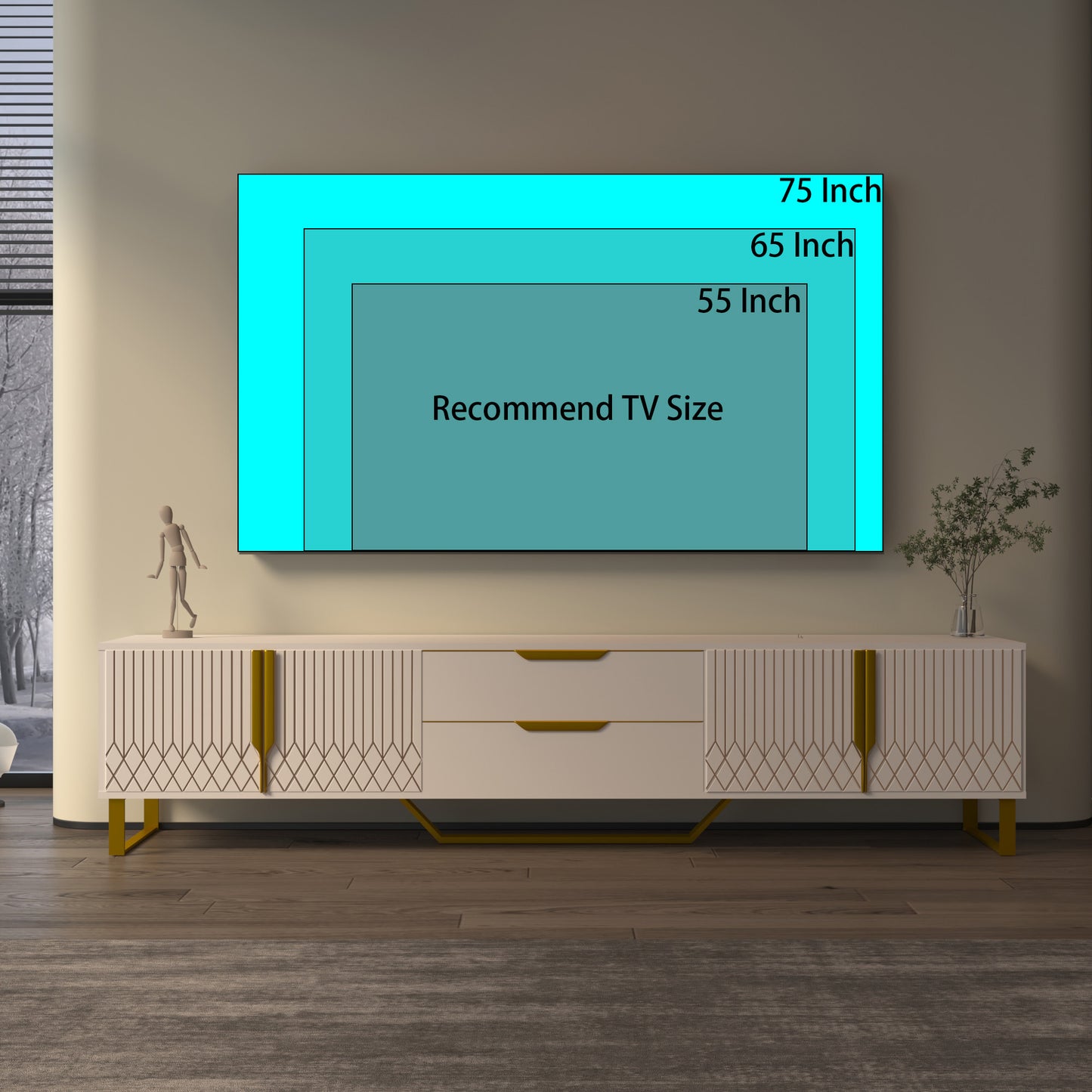 Modern TV Console with Storage Cabinets - Carve Design, White
