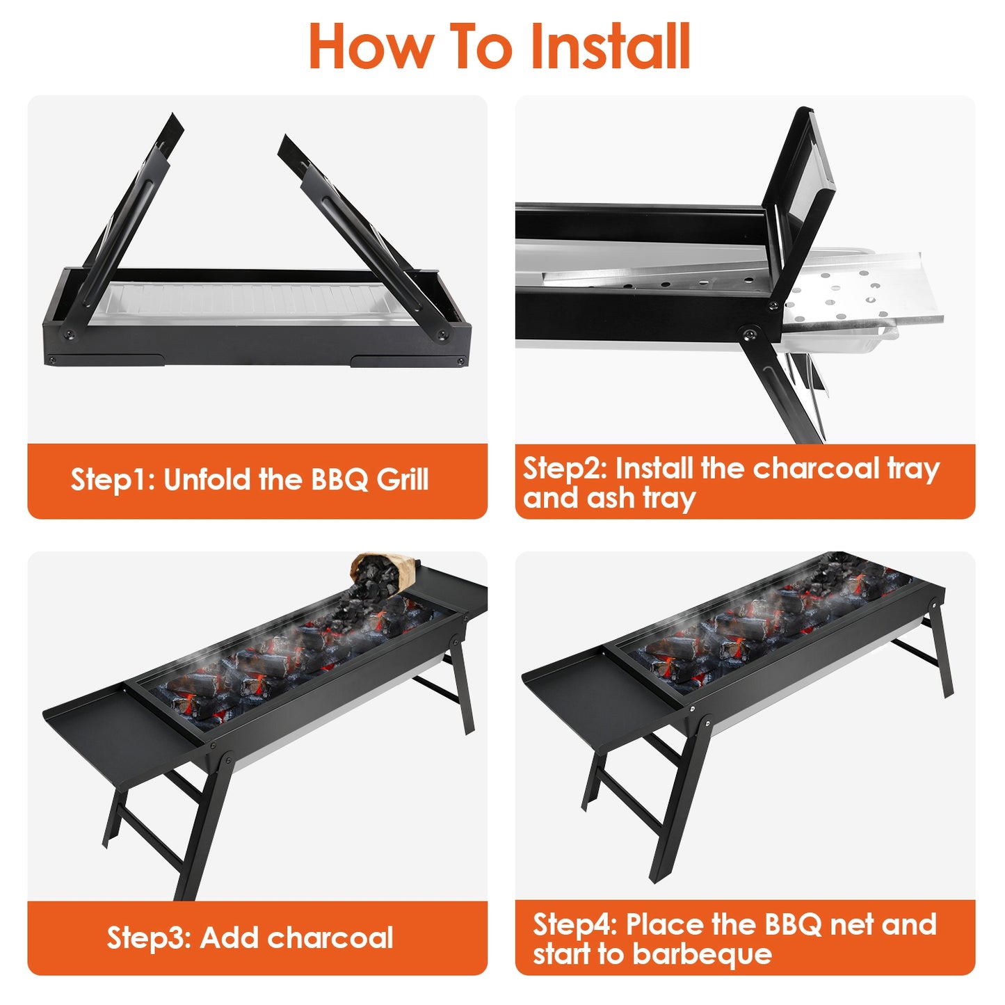Portable Foldable Charcoal BBQ Grill - Tabletop for Camping