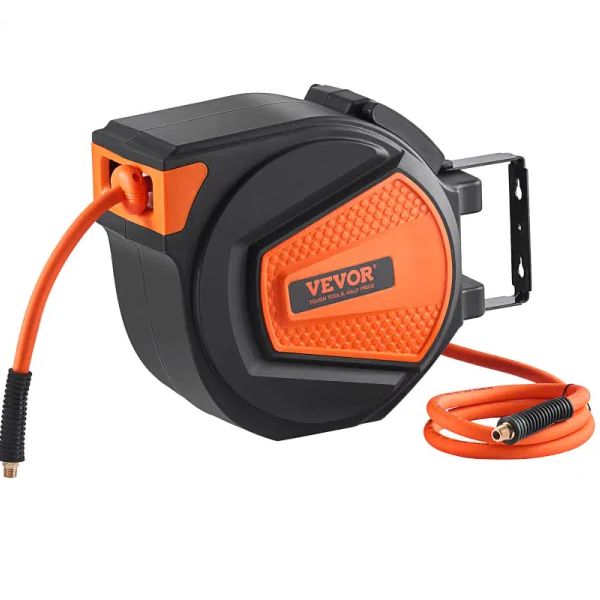 Retractable Air Hose Reel with 50ft Hybrid Polymer Hose for Workshop & Garage