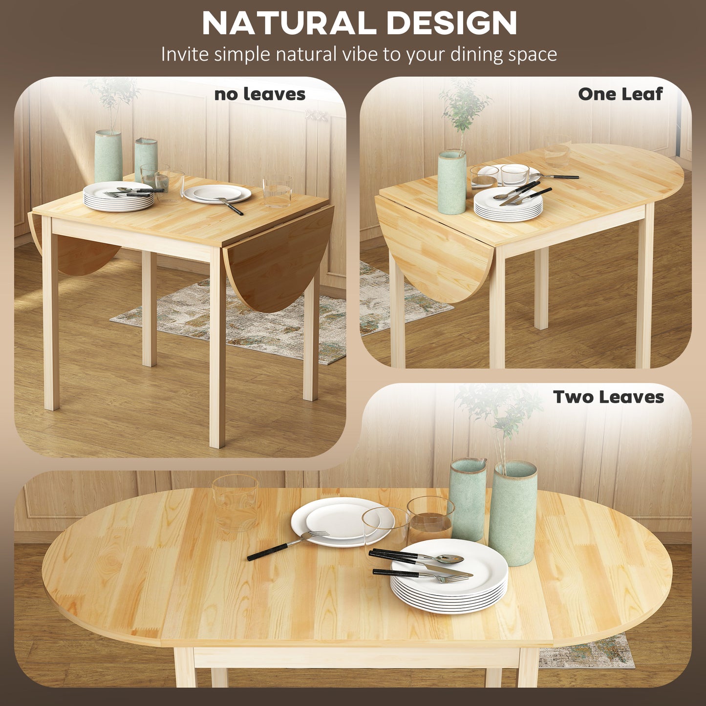 55" Drop Leaf Kitchen Table - Natural Pinewood Design