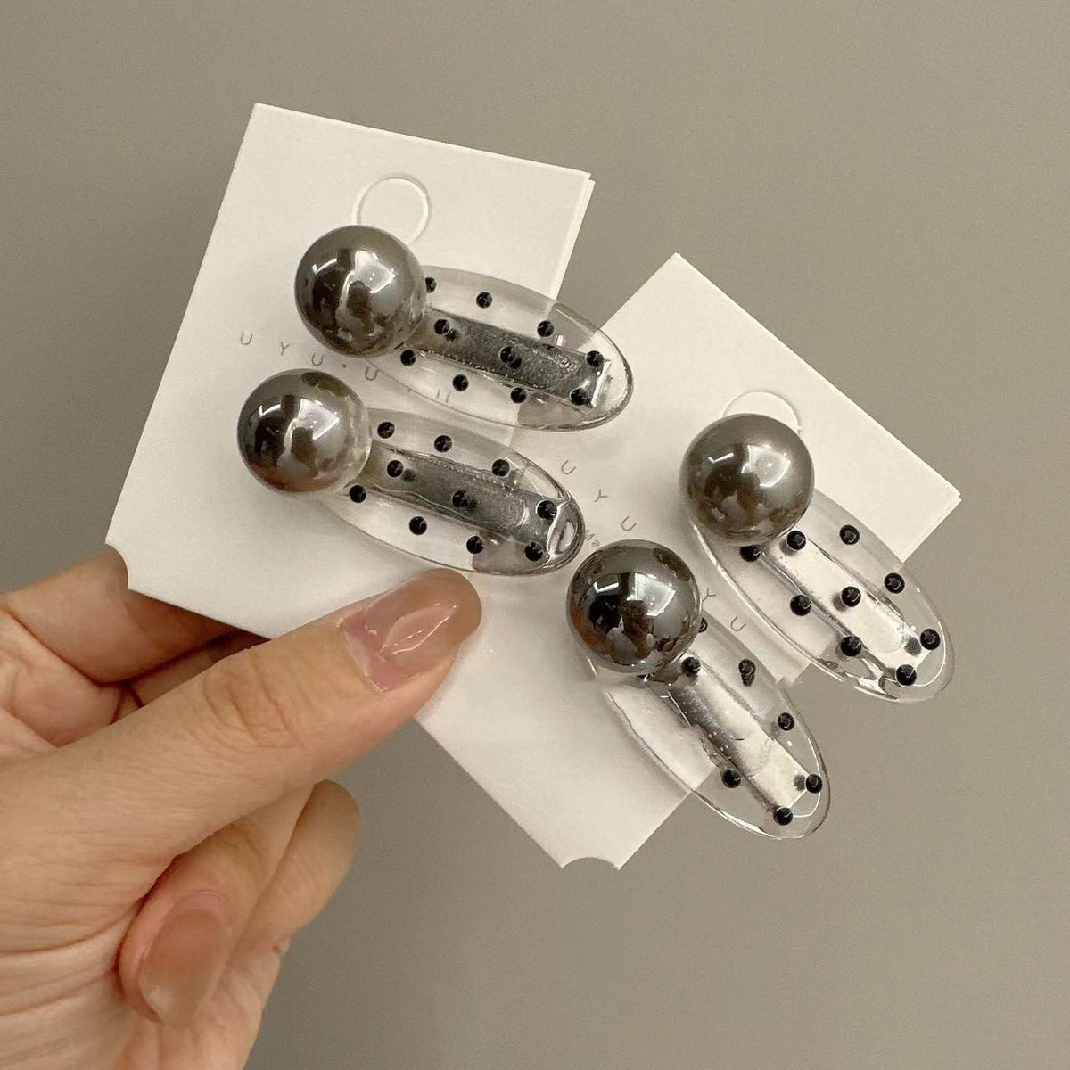 Gray Pearl Oval Barrettes - Hair Clips for Women