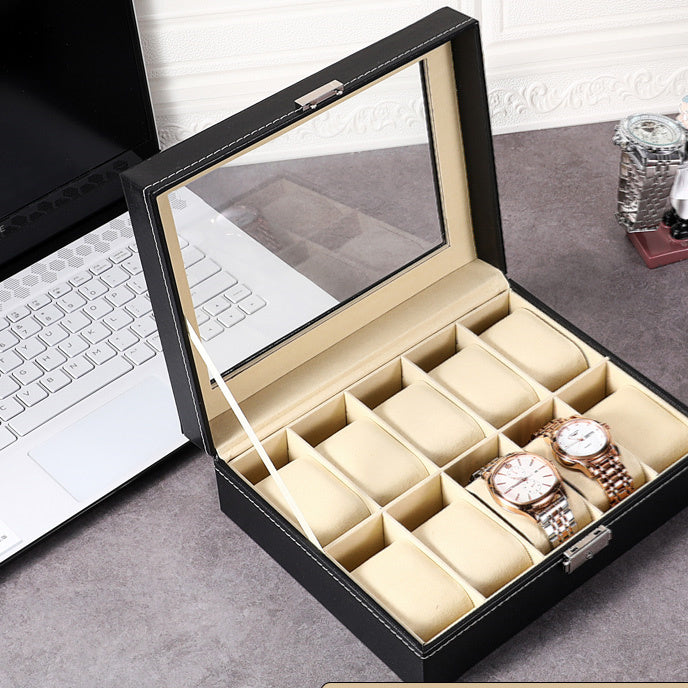 Leather Watch Storage Box with Multiple Compartments - Creative Home Organizer