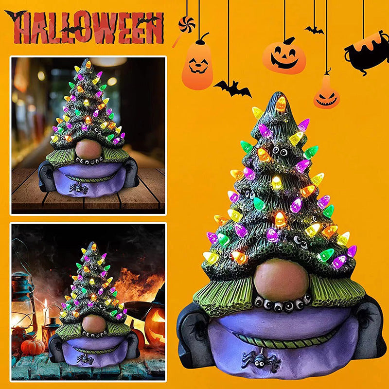 Christmas Tree Resin Ornament with Light - Decorative Holiday Sculpture
