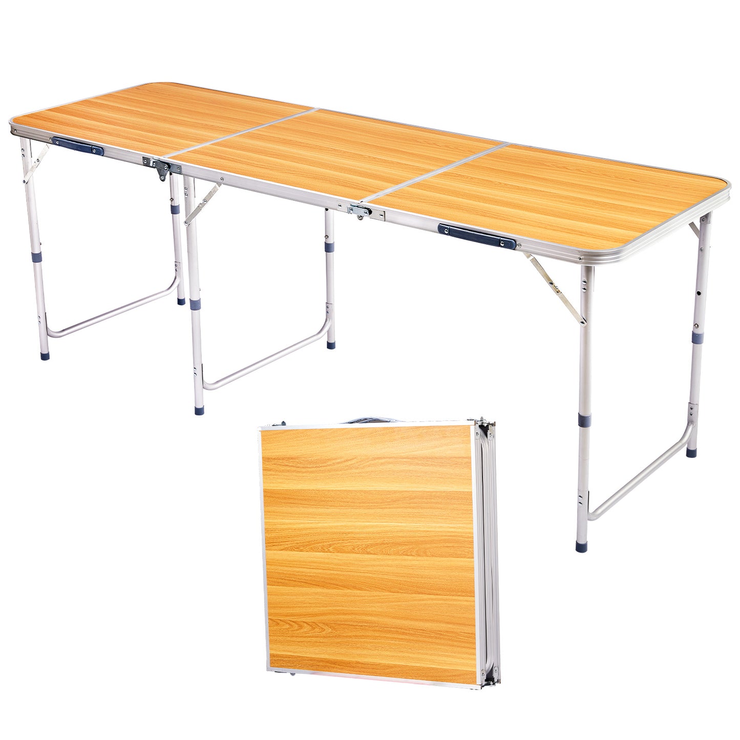 6ft Wood Grain Folding Table - Aluminum Alloy Tri-Fold Design