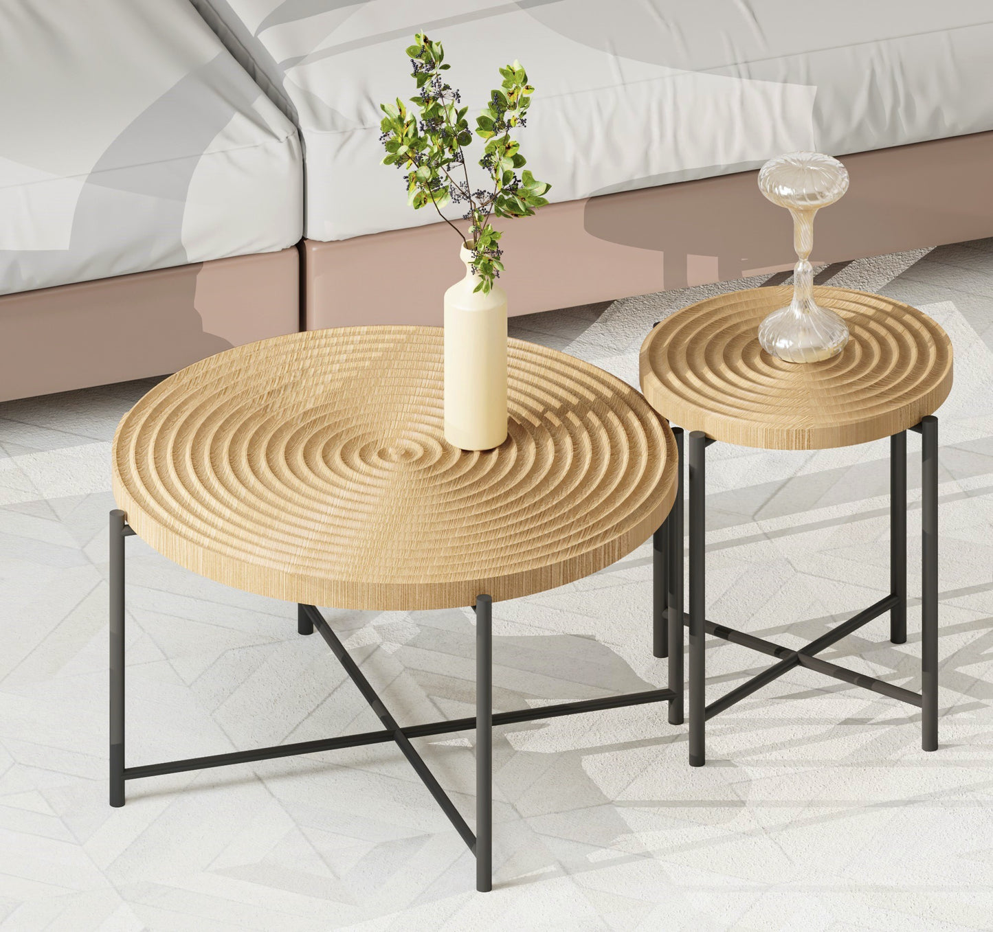 2-Piece Coffee And End Table Set -Waterproof MDF With PVC Cover,