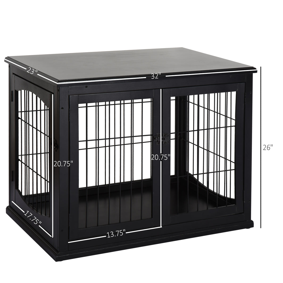 Dog Crate End Table 32 Inch Small Dog Kennel with Lockable Doors - Black