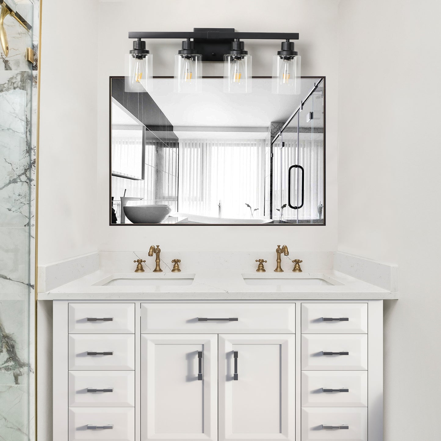 4-Light Black Bathroom Vanity Light Fixture with Glass Shades