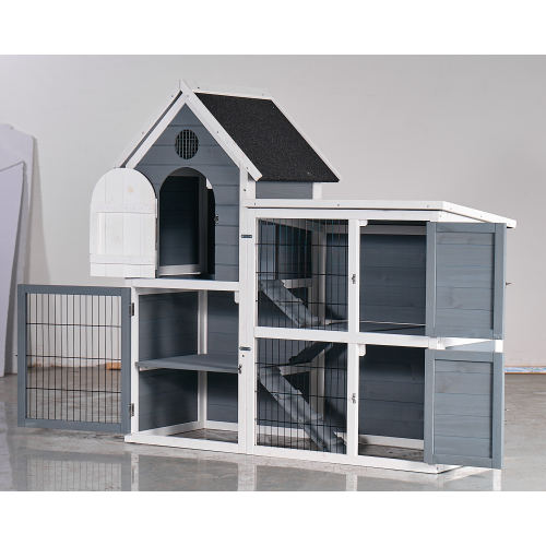 Large Weatherproof 2-Story Wooden Chicken Coop & Rabbit Hutch with No-Leak Tray