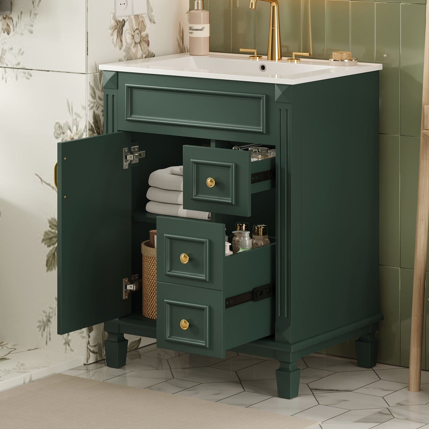 24 Bathroom Vanity With Ceramic Sink, Small Sink Cabinet, Modern