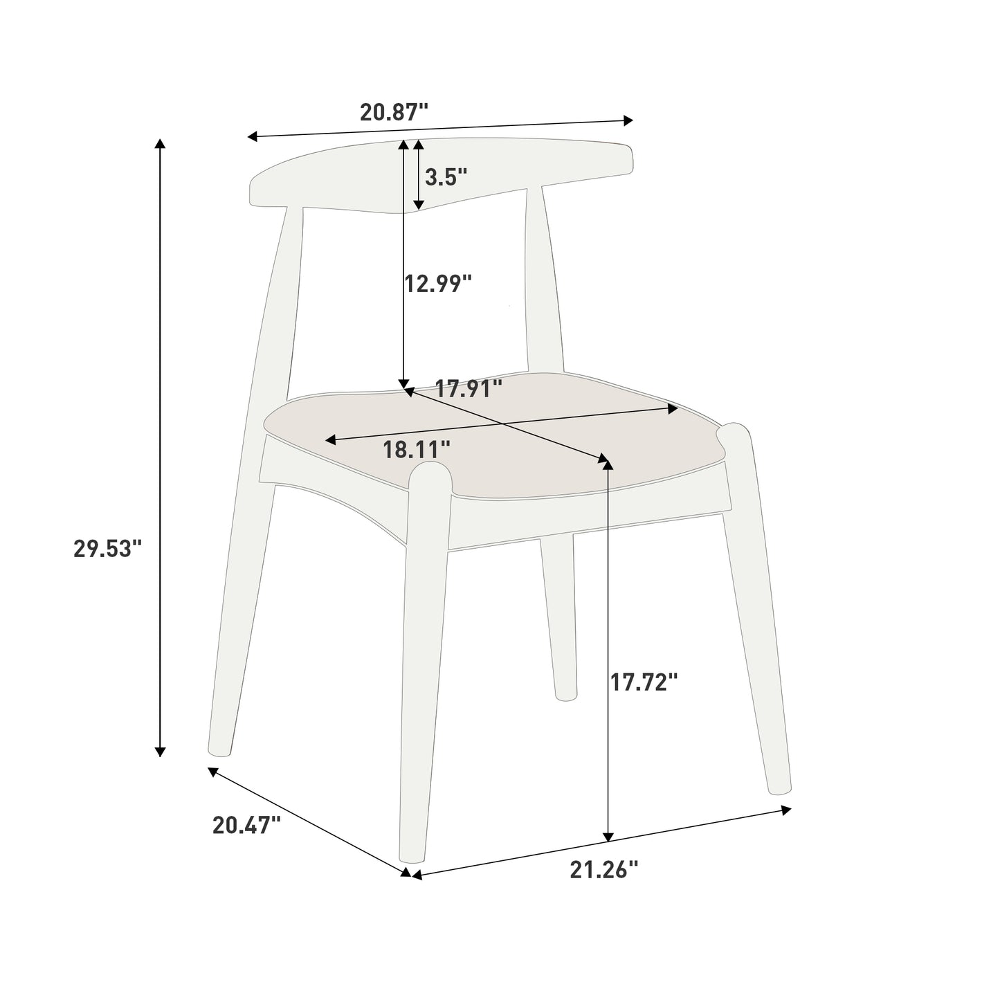 Set of 2 Rubberwood Dining Chairs with Ergonomic Backrest - Light Gray