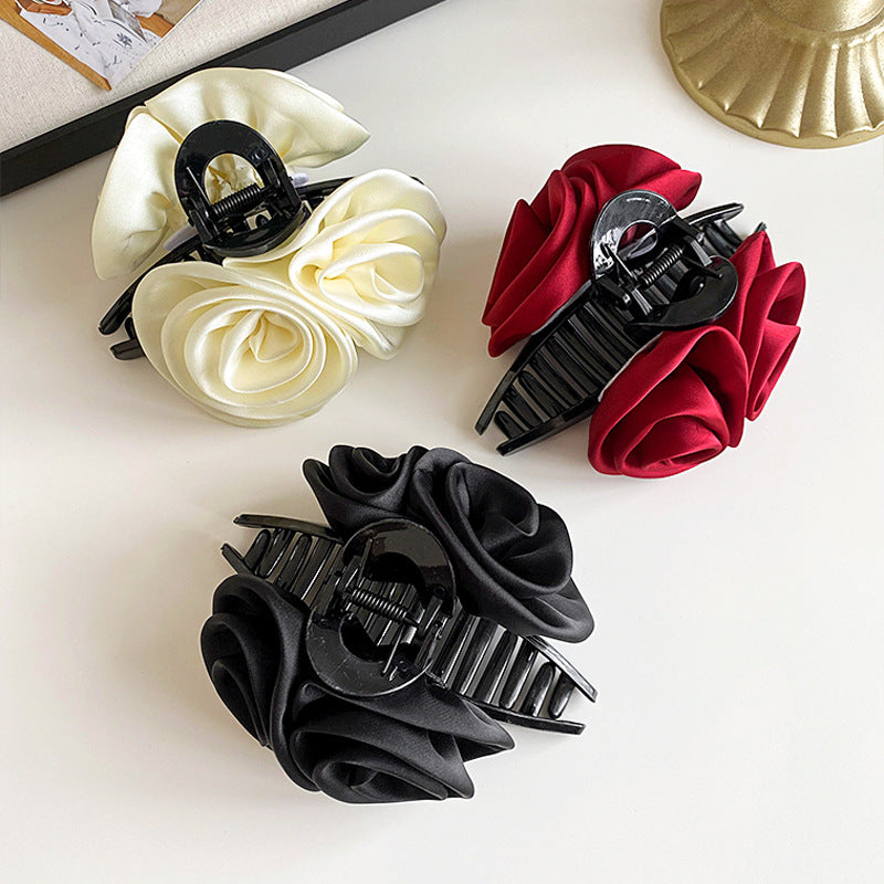 Elegant Rose Flower Hair Clip for Women Satin Hair Accessories