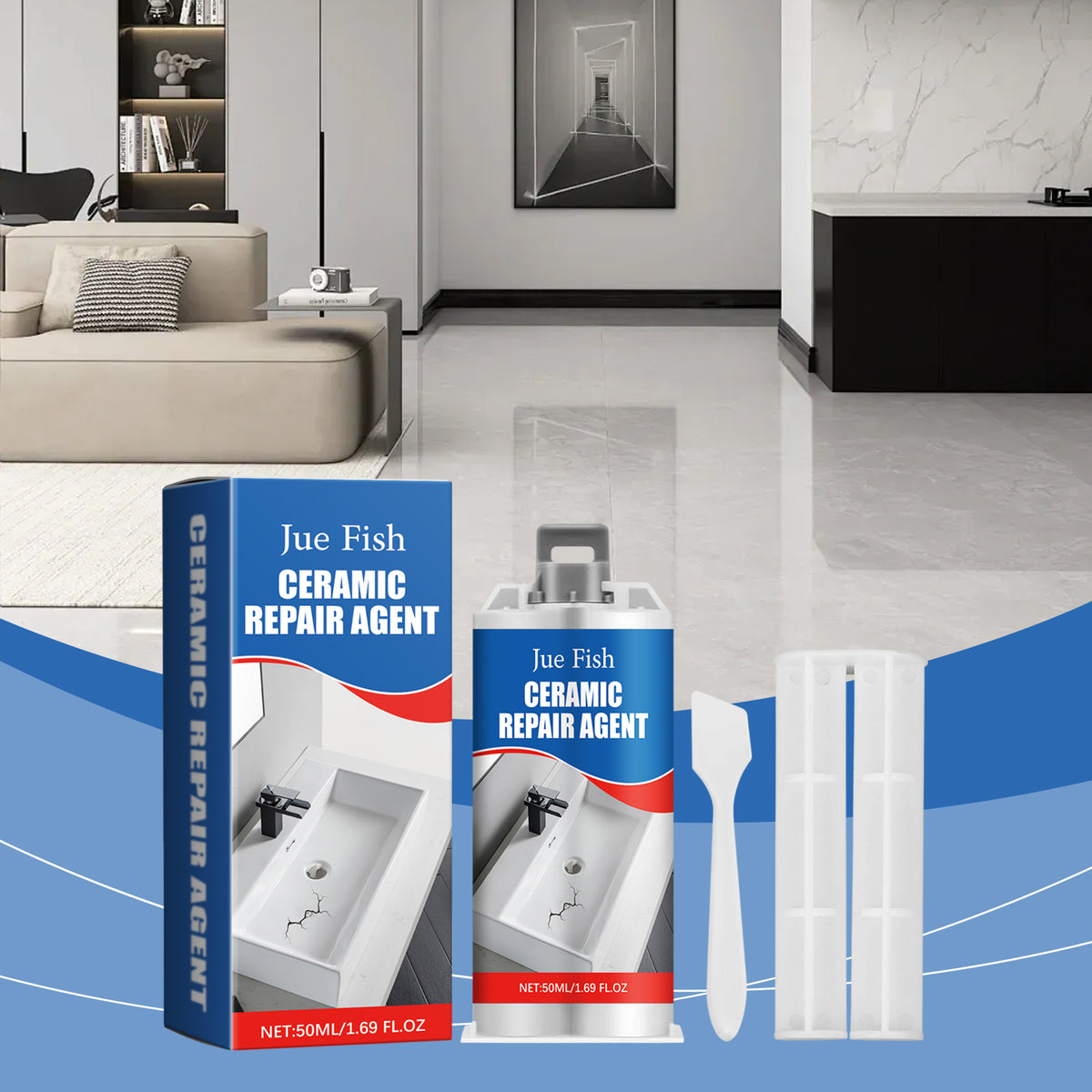 50ml Tile Repair Adhesive Kit with 2 Tools - Ceramic Crack Fix