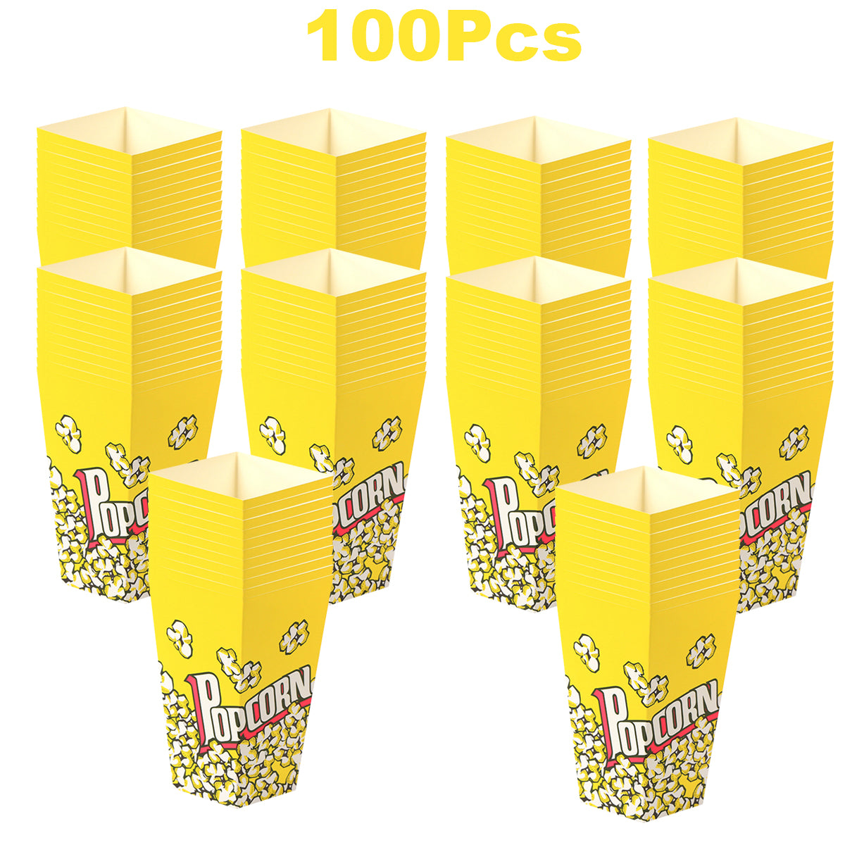 100-Pack Paper Popcorn Boxes - Yellow, Orange & White