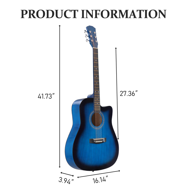 41-Inch Blue Dreadnought Cutaway Acoustic Guitar Bundle