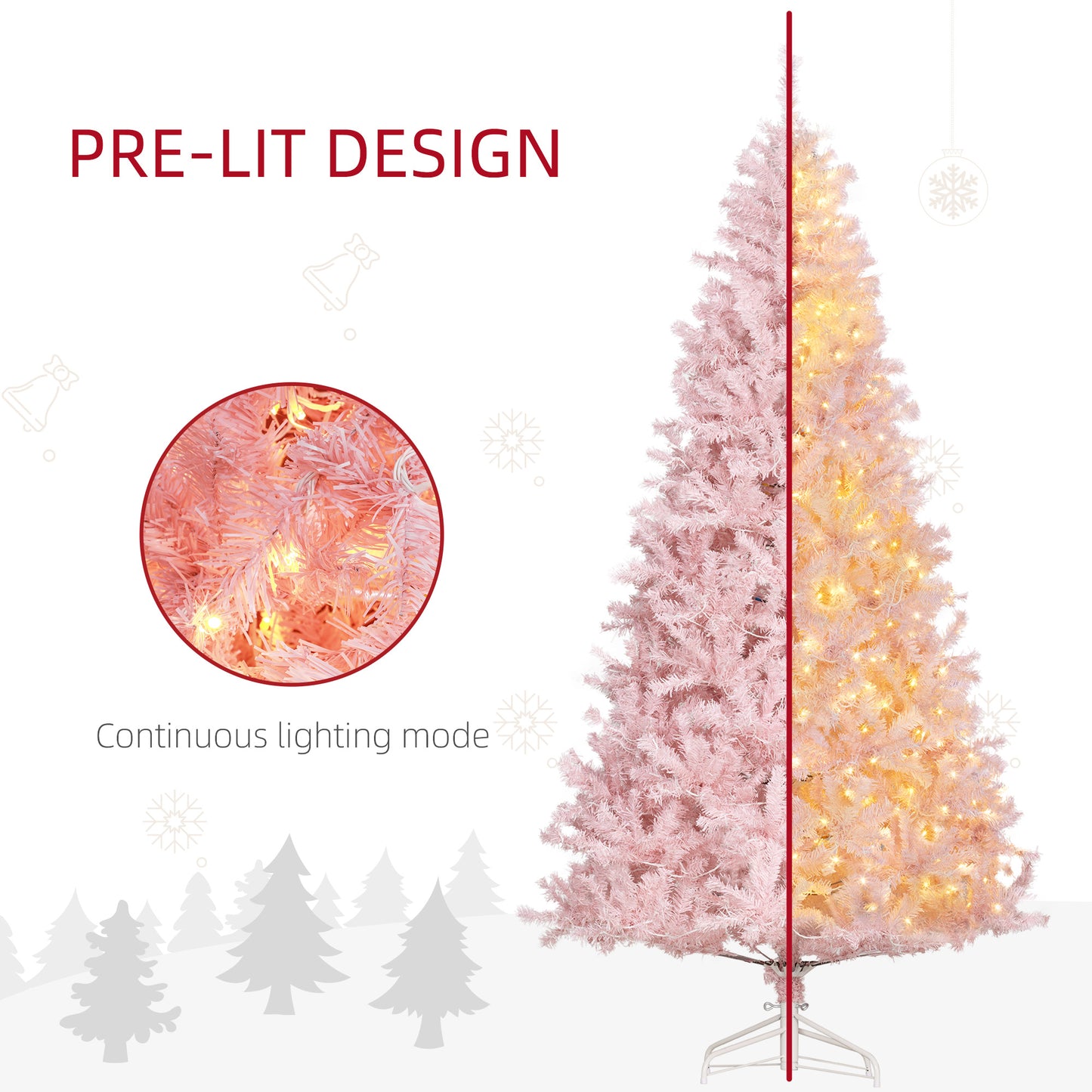 7.5' Prelit Pink Christmas Tree with 500 LED Lights & 1346 Tips