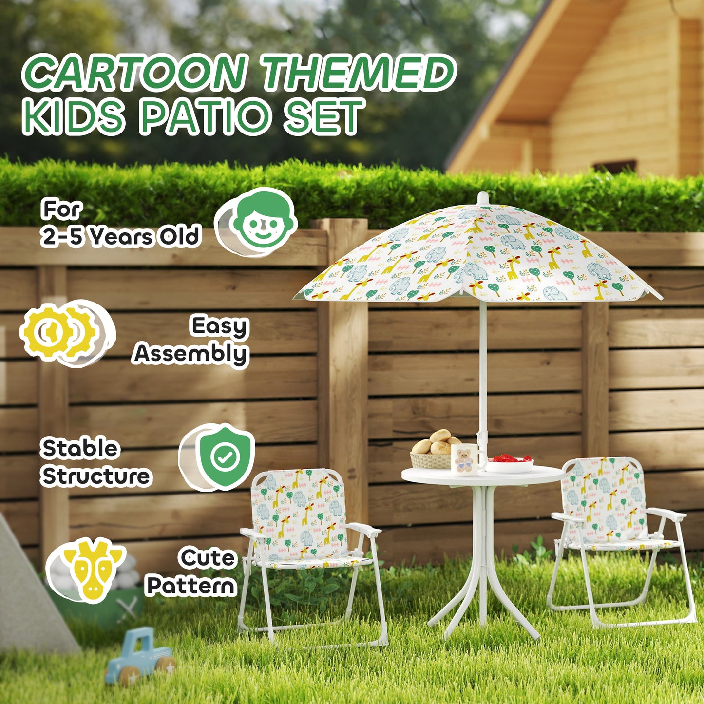 Kids Picnic Table and Chair Set with Removable Umbrella - White