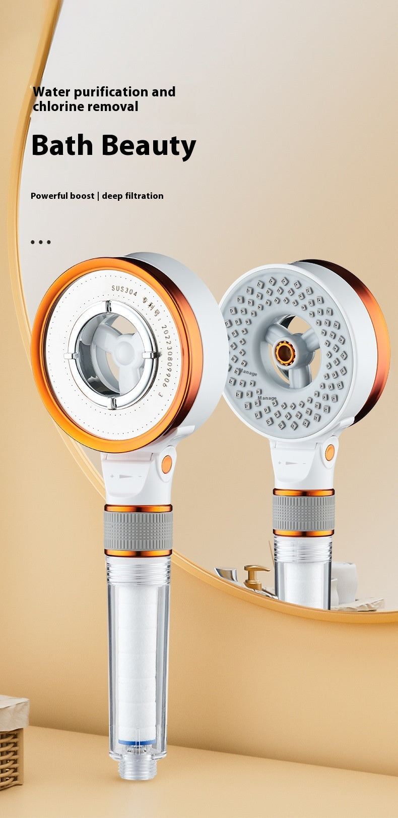 Double-Sided Skin Care Shower Head High-Pressure Bath Nozzle
