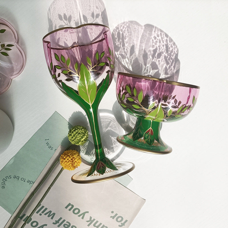 Vintage Crystal Wine Glass Set - Austria Champagne & Syllabub Cups, Flowers Style