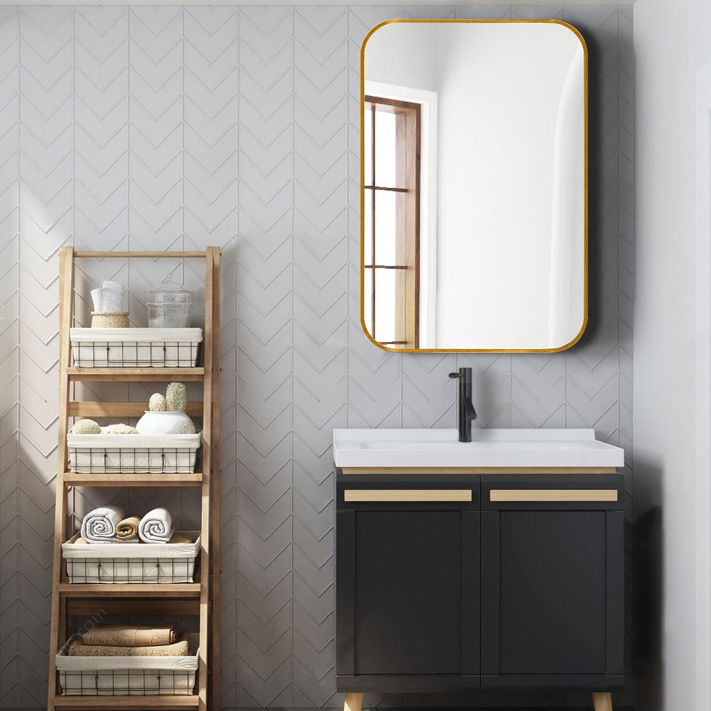 24x36 Inch Gold Metal Framed Rectangular Wall Mirror