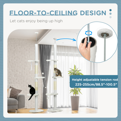 Adjustable Floor-to-Ceiling Cat Tree with Scratching Posts and Cloud Platforms