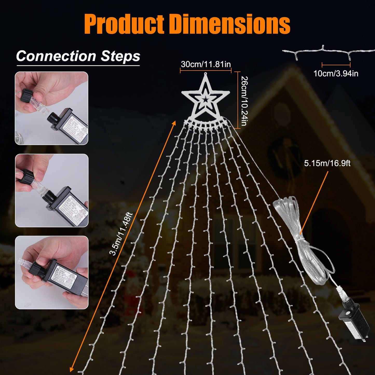 350 LED Christmas Star Waterfall String Lights - Multicolor, 11.48FT