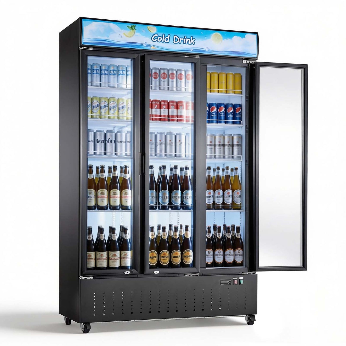 Commercial Beverage Cooler Refrigerator with Glass Doors & Adjustable Shelves