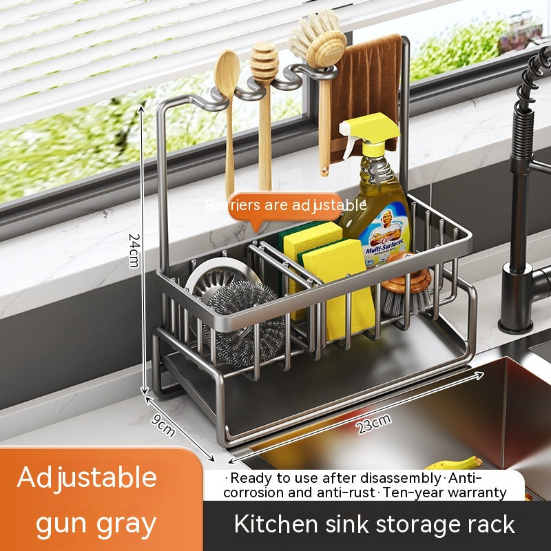 Multifunctional Kitchen Sink Drainage Basket Shelf - Black, Gray & White