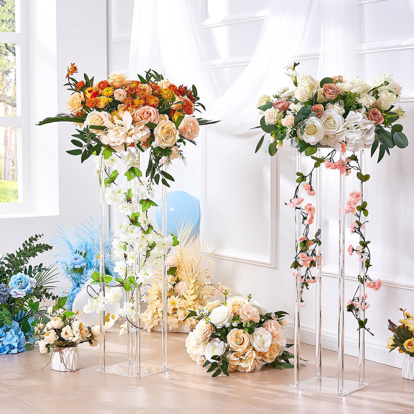 High Wedding Flower Stand 31.5 Inch Acrylic Vase Column Set - Metal Finish