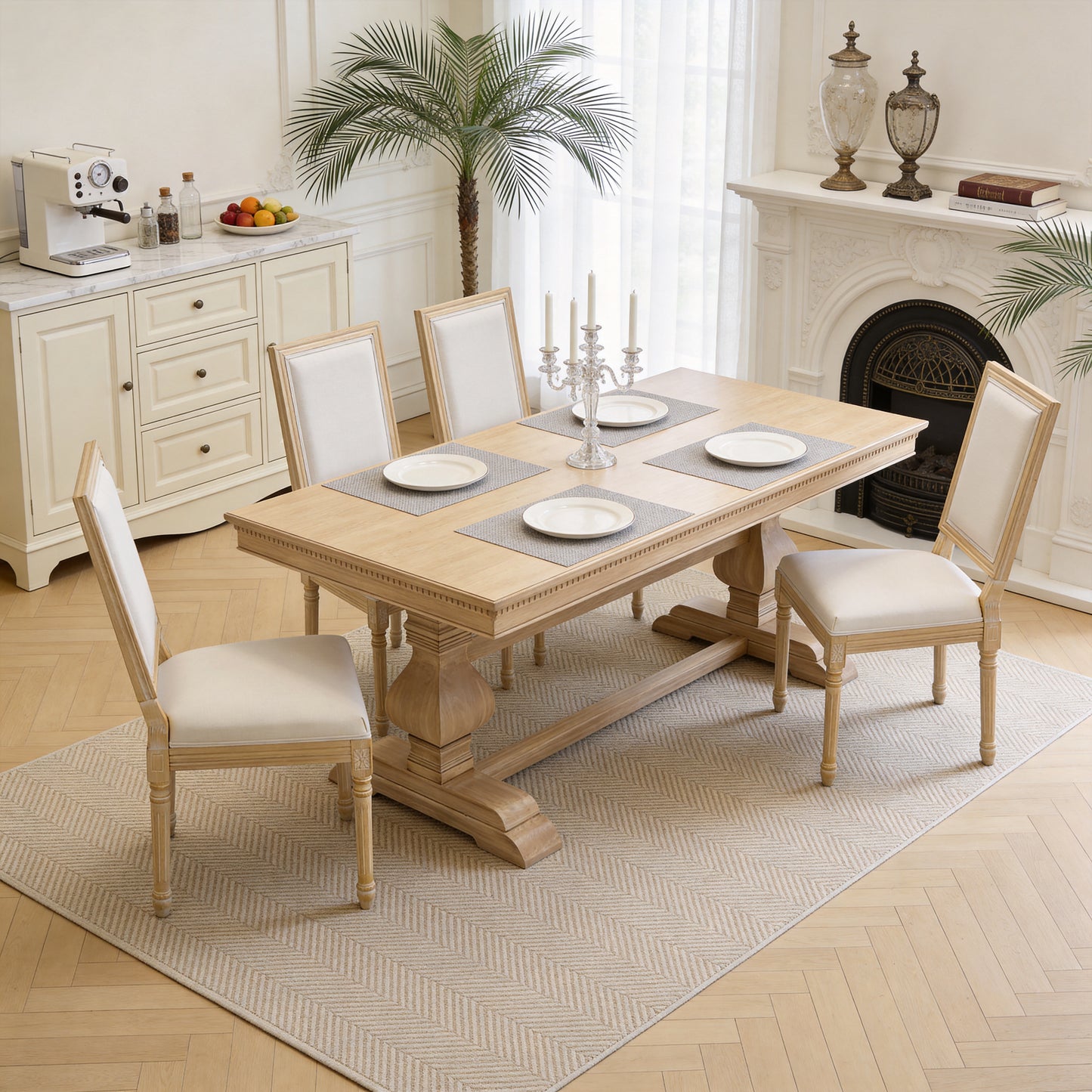 Upholstered French Country Dining Chairs - Set of 2, Beige
