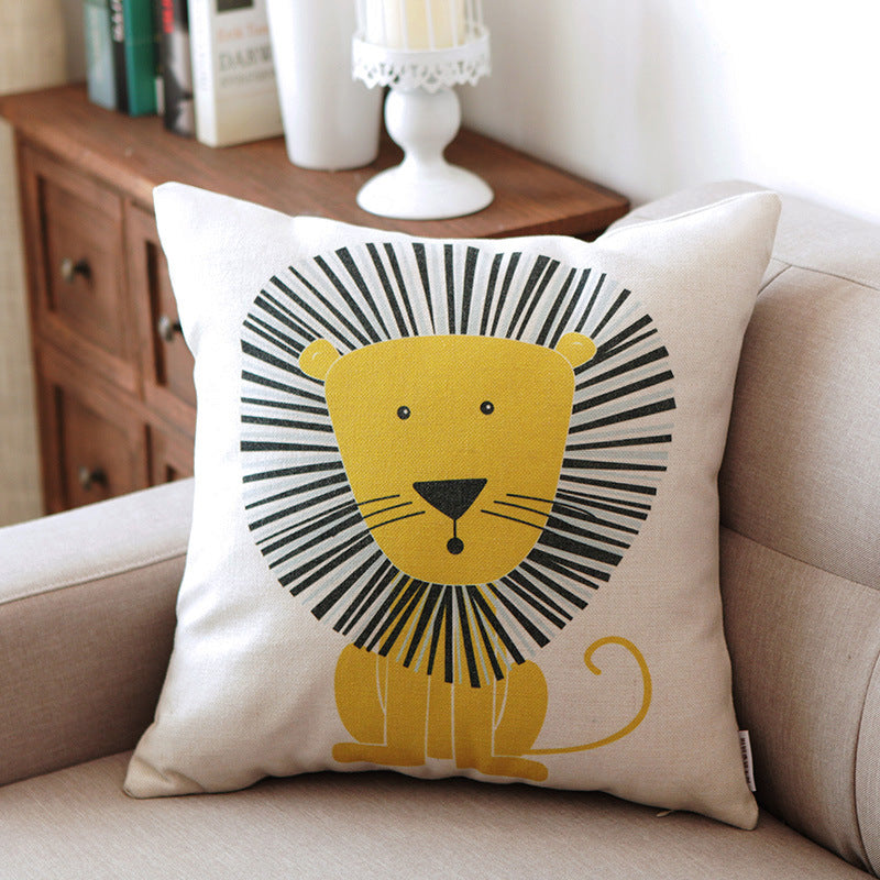 Cute Cotton and Linen Throw Pillow Cover | Childrens Animal Design Cushion