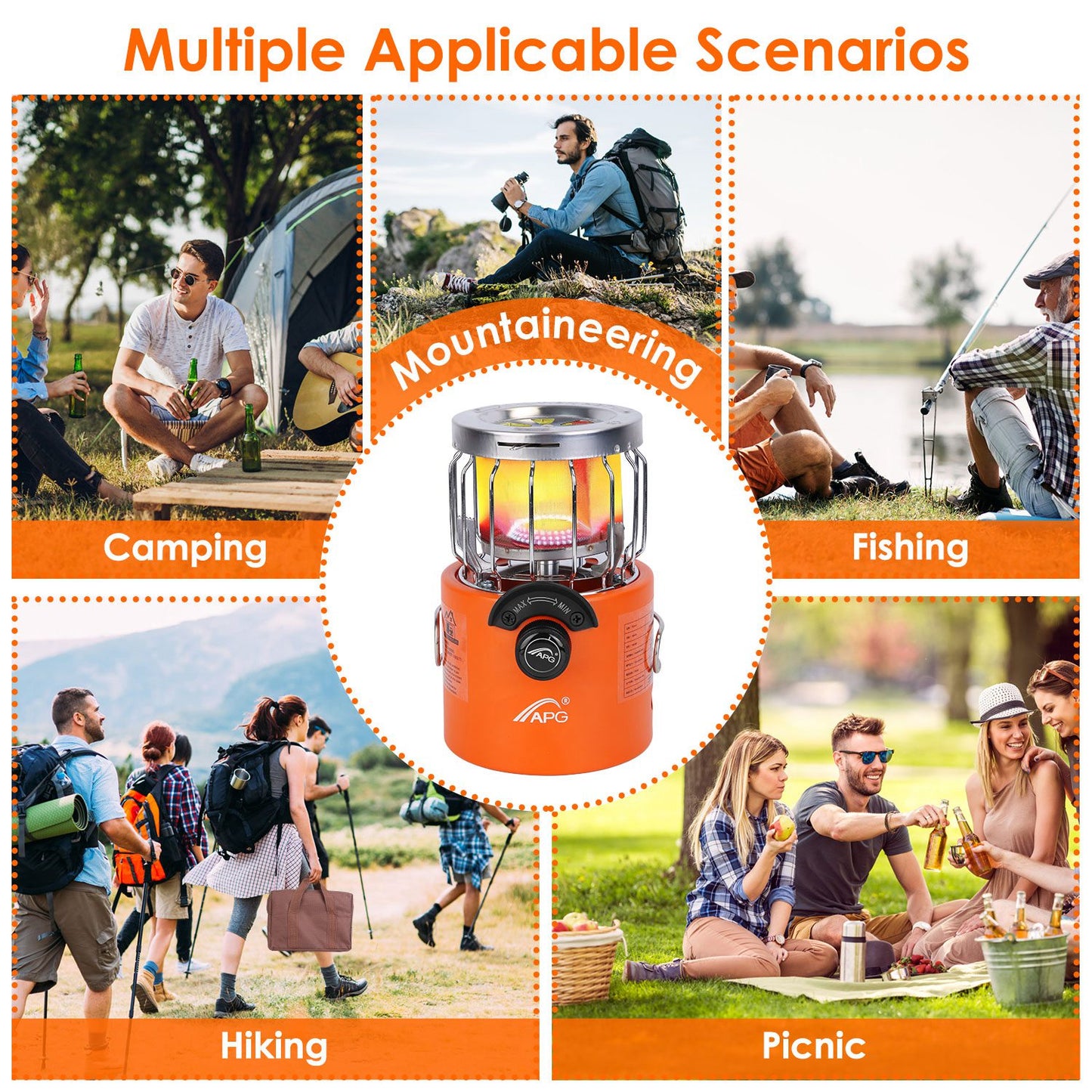 2000W 2-in-1 Portable Camping Stove & Heater - Orange
