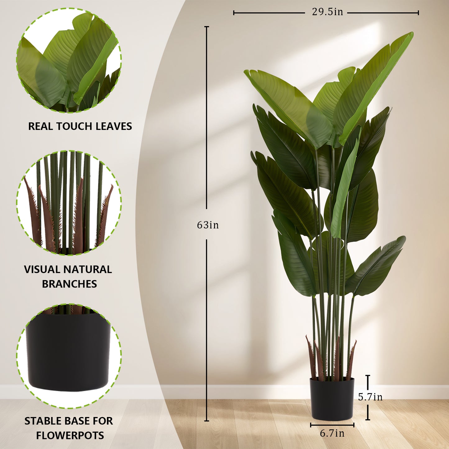Artificial Bird of Paradise Plant - 5.2ft Faux Tropical Tree