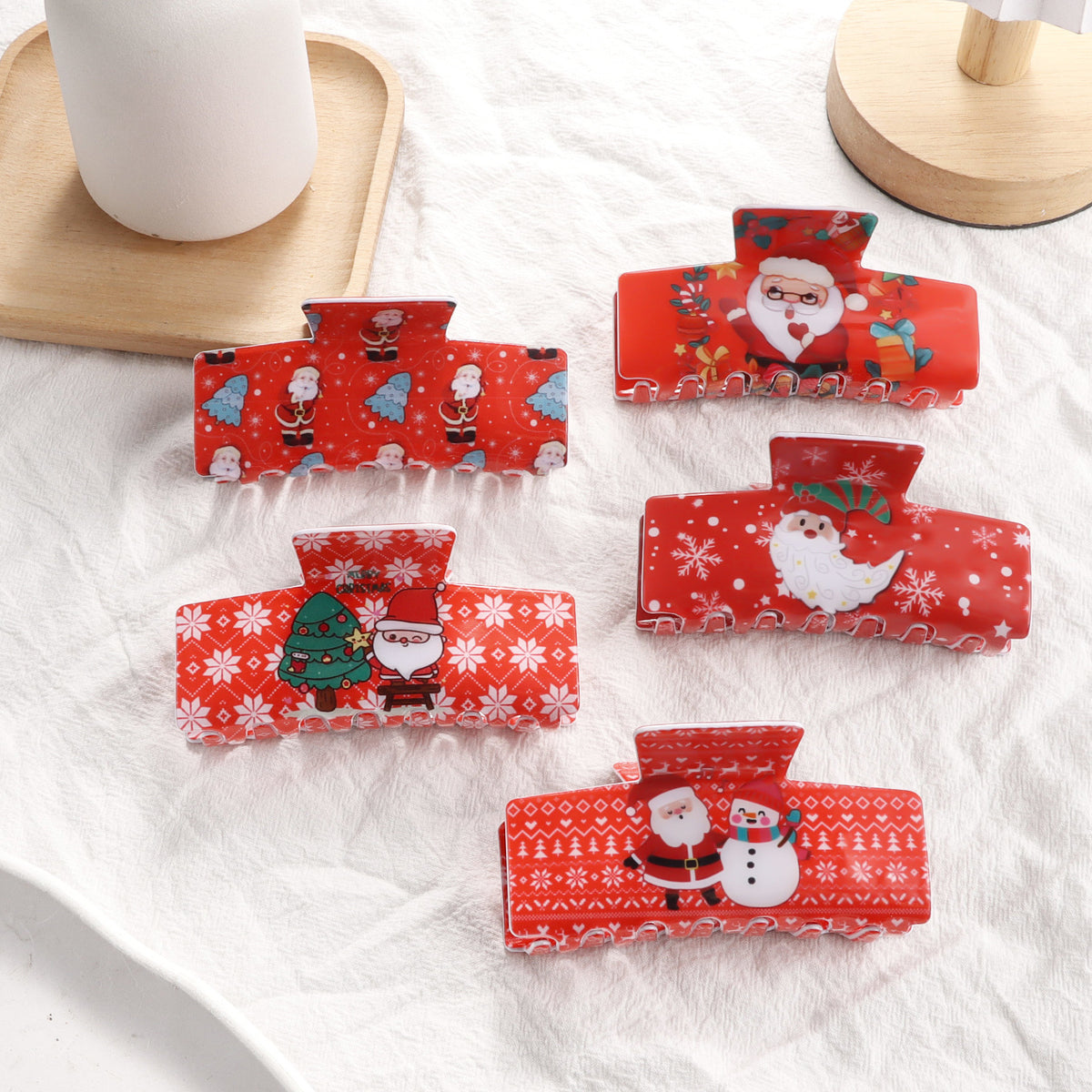 Christmas Snowflake & Santa Hairpin Clip