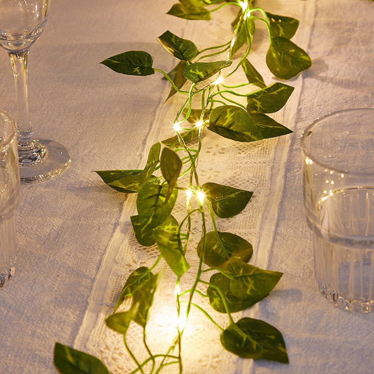 Battery-Operated Rattan String Lights with Maple Leaf Green LED for Holiday & Party Decor