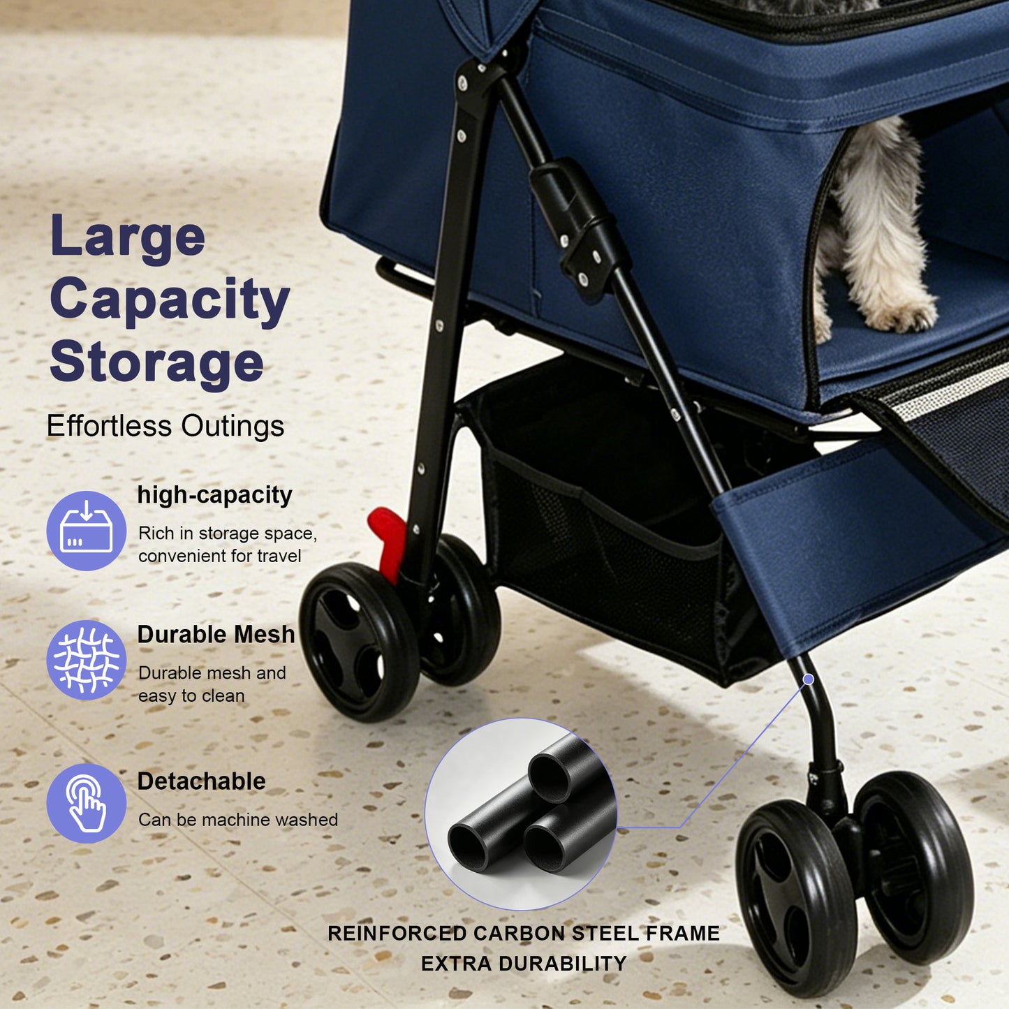 Foldable Pet Stroller for Small Dogs and Cats - Blue, 28 lbs Capacity