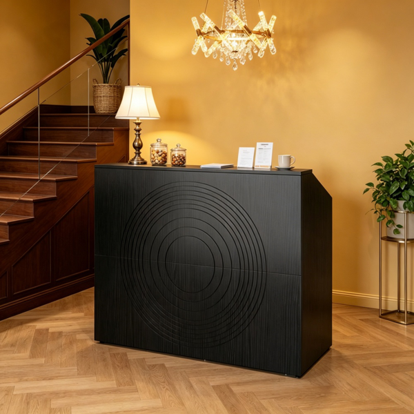 Modern Reception Desk with Circular Texture - White
