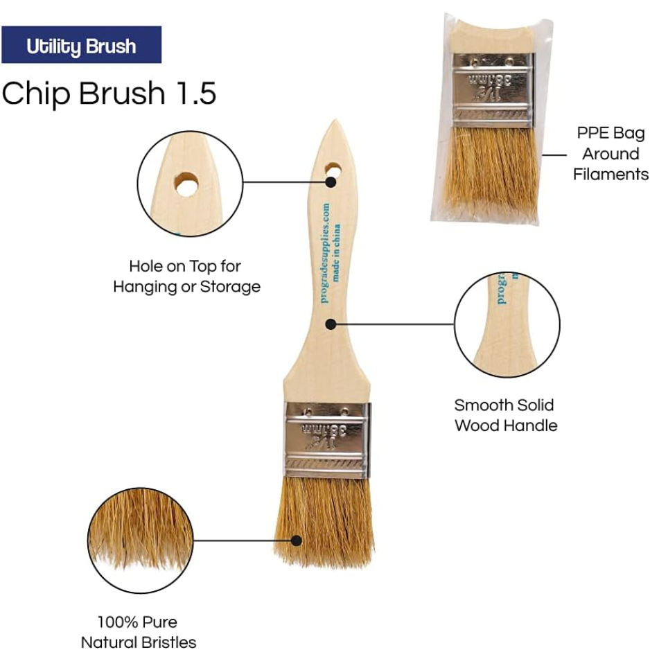 Disposable 1.5-Inch Paint Brushes Set - Natural Bristle for Stain & Varnish