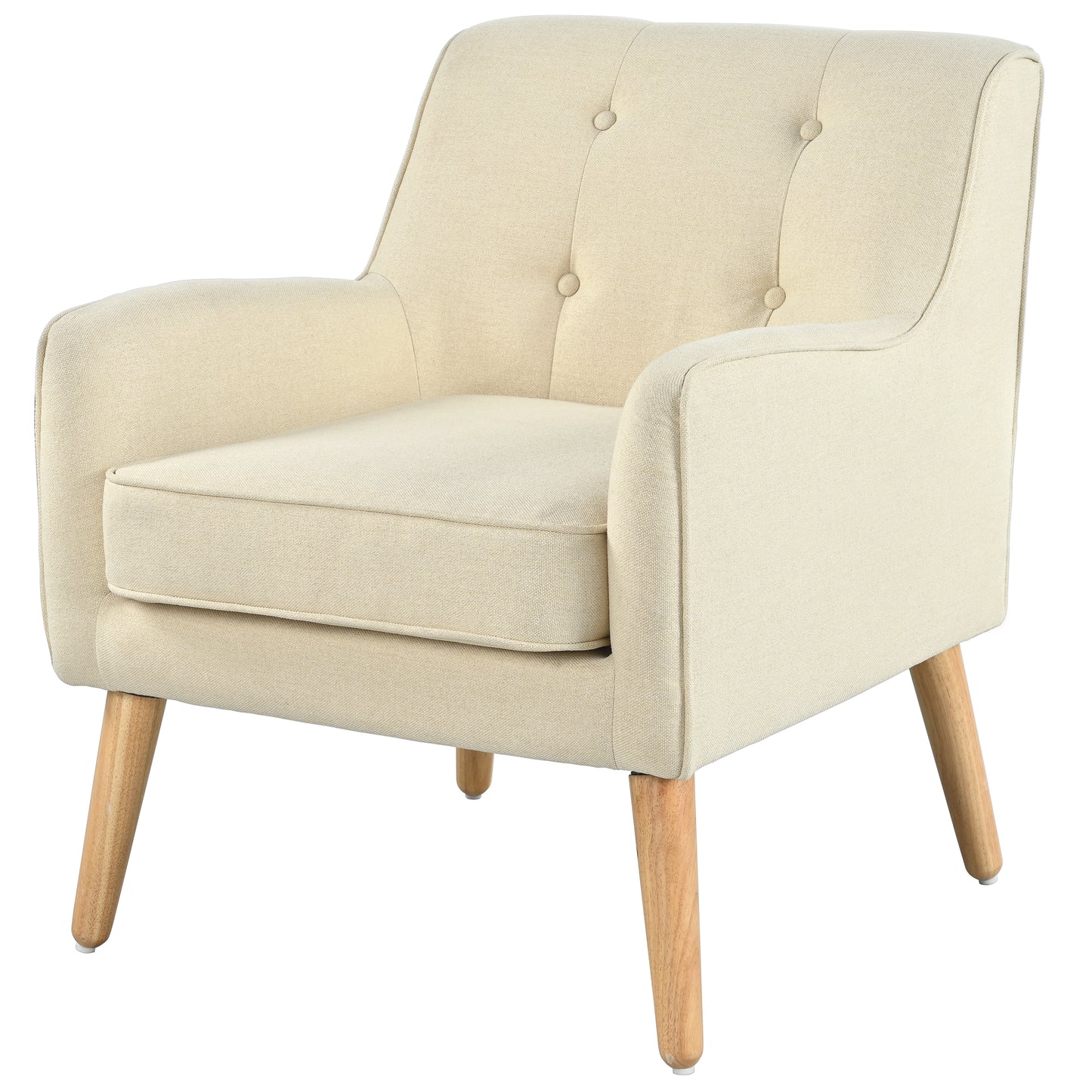 Mid-Century Modern Accent Chair - Beige Tufted Fabric Armchair